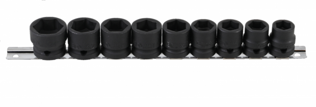 Impact Socket Set, Hexagon, extra flach 12,5 mm (1/2) Antrieb 13 - 24 mm 9 Stck.