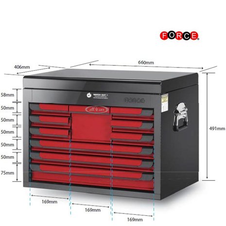 Hangeschrank mit 10 Schubladen Rot und Schwarz (Hochglanzlackierung)