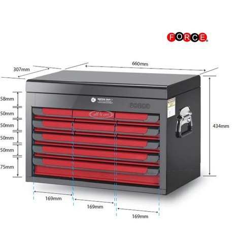 Hangeschrank mit 9 Schubladen Rot und Schwarz (Hochglanz-Lackierung)