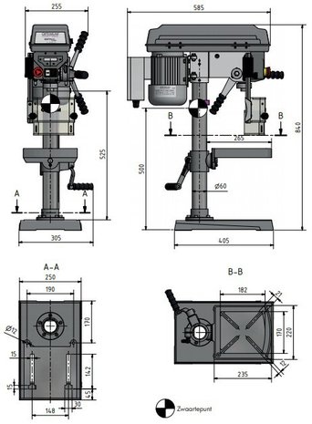 Tischbohrmaschine Durchmesser 16mm, 565x275x840mm