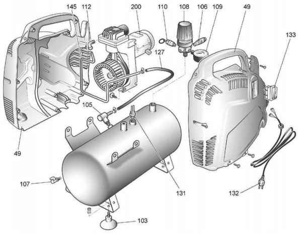 Ölfreier Kompressor 8 bar - 6 Liter, 385x170x465mm