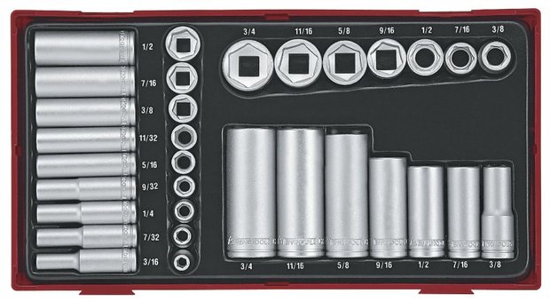 Kappen-Set tc-tray 32-teilig AF 1/4+3/8 kurze Länge