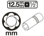 Spezial-Steckschlussel-Einsatz / Schraubenausdreher, tief Antrieb Innenvierkant (1/2) SW 17-22mm