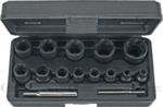 Spezial-Steckschlussel-Einsatze Drehprofil 15-teilig 1/4+1/2 6-27 mm