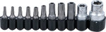 Bit-Satz | Antrieb Außensechskant 10 mm (1/4) / 10 mm (3/8) | T-Profil (für Torx) mit Bohrung | 11-tlg.