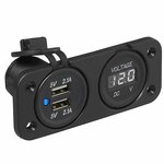 Unterputz-Montagesatz: Voltmeter 6-30V + USB-Anschluss doppelt Typ A 2x2100mA