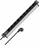 19 Steckdosenleiste fUr Schaltschranke 9-fach schwarz silber 2m H05VV-F 3G1,5 ohne Schalter