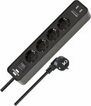 Steckdosenleiste mit USB-Ladefunktion 4-fach schwarz schwarz 1,5m H05VV-F 3G1,5 mit Schalter