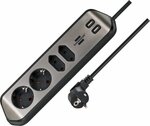 Ecksteckdosenleiste mit USB-Ladefunktion 4-fach 2x Schutzkontakt & 2x Euro silber schwarz