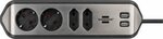 Ecksteckdosenleiste mit USB-Ladefunktion 4-fach 2x Schutzkontakt & 2x Euro silber schwarz