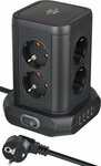 Steckdosenturm 8-fach mit 4x USB schwarz 2m H05VV-F3G1.5