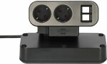 Duplex Tischsteckdosenleiste, 2x Keystone Module, 10x Schutzkontakt-Steckdosen, silber schwarz