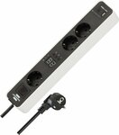 Steckdosenleiste 3-fach mit Countdown Timer, 1x USB A, 1x USB C, weiß schwarz, 1,5m H05VV-F 3G1,5