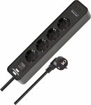 Steckdosenleiste mit 2 USB C Ladebuchsen 4-fach schwarz 1,5m H05VV-F3G1,5