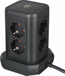Steckdosenturm 8-fach mit 2x USB A, 1x USB C Power Delivery schwarz 2m H05VV-F3G1.5