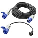 CEE-Set mit 20 m Verlangerungskabel 3x2,5 mm und 40 cm Adapterkabel von Schuko-Stecker auf CEE in