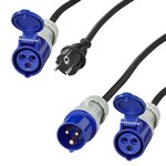 CEE-Set mit 20 m Verlangerungskabel 3x1,5 mm und 40 cm Adapterkabel von Schuko-Stecker auf CEE in Aufbewahrungstasche
