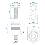 Schraubbare Batteriepole-Set (+) und (-) aus Messing M8 mit Schraube und Unterlegscheibe