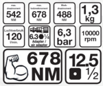 Druckluft-Schlagschrauber, 12,5 (1/2), 678 Nm, extra kurz 98 mm