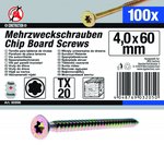 Mehrzweckschrauben T-Profil (fur Torx) T20 4,0 x 60 mm 100 Stuck