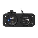 Unterputz-Montagesatz: Voltmeter 6-30V + USB-Anschluss doppelt Typ A 2x2100mA