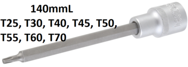 Bit-Einsatz Lange 140 mm Antrieb Innenvierkant 12,5 mm (1/2) T-Profil (fur Torx)  T25 - T70T25