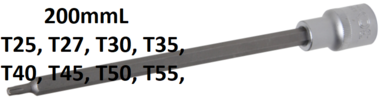 Bit-Einsatz Lange 200 mm Antrieb Innenvierkant 12,5 mm (1/2) T-Profil (fur Torx)