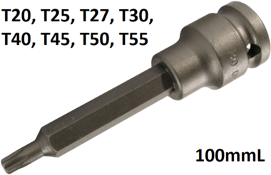 Kraft-Bit-Einsatz Lange 100mm Antrieb Innenvierkant (1/2) T-Profil (fur Torx)