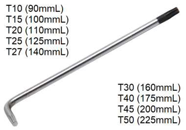 Winkelschlussel extra lang T-Profil (fur Torx) mit/ohne Bohrung