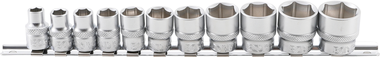 Steckschlüssel-Einsatz-Set, 10 (3/8), 6-kant, in ZOLL, 5/16 - 7/8 mm, 11-tlg.