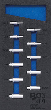 Werkstattwageneinlage 1/3: Steckschlüssel-Einsätze Sechskant 6,3 mm (1/4) in Zollgrößen tief 11-tlg.