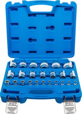 Steckschlussel-Einsatz-Satz Sechskant Antriebe Innenvierkant 6,3 mm (1/4), 12,5 mm (1/2) Zollmaße 24-tlg