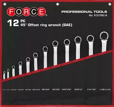 Winkelringschlusselsatz 45° 12-teilig (im Stoffbeutel) (SAE)