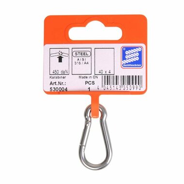 Karabiner 40x4mm  A4 Edelstahl AISI 316  450 daN