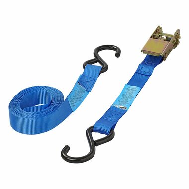 Blauer Spanngurt mit Ratsche + 2 Haken 5 Meter