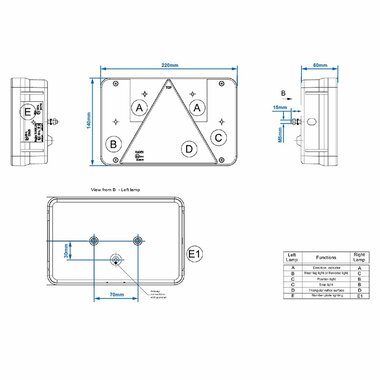 Rucklicht 6 Funktionen 218x140mm rechts