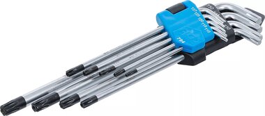 Winkelschlussel-Satz extra lang T-Profil (fur Torx) mit Bohrung T10 - T50 9-tlg