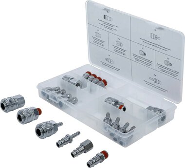 Druckluft-Stecknippel und Druckluft-Schnellkupplungs-Satz 21-tlg