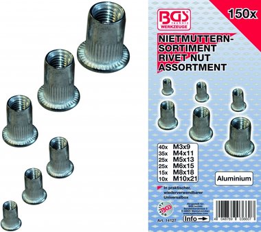 150-teilige Nietmuttern Sortiment, Aluminium