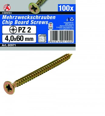 Mehrzweckschrauben 4,0 x 60 mm, 100 Stück