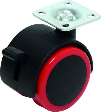 Double Caster Wheel mit Bremse, rot / schwarz, 50 mm