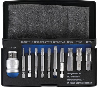Schraubenausdreher-Satz fur defektes T-Profil (fur Torx) T10 - T55 11-tlg
