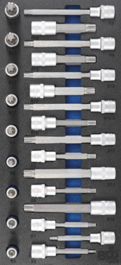 Werkzeugfach 1/3: Bit-Steckschlüsselsatz 12,5 mm (1/2 Zoll) Spline (für RIBE) 25-tlg.